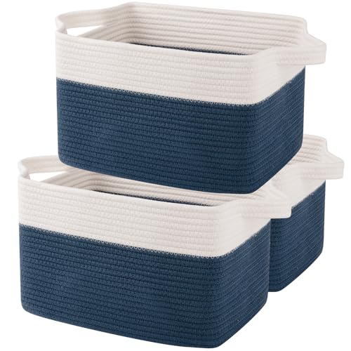 Cotton Rope Storage Baskets for Organizing Blue & White 3 (Blue & White / 3 pcs-13”x9.9”x8.7”)