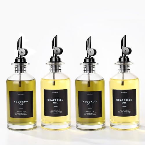 Olive Oil Dispenser Bottle for Kitchen With Weighted Pourer (350ml, Set of 4 Bottles / Black)
