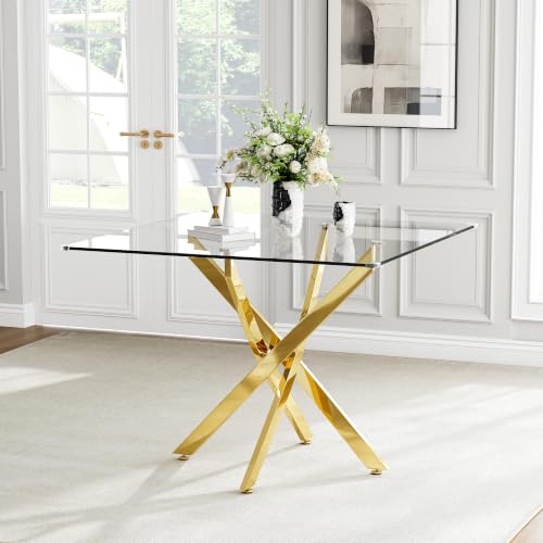 Square Glass Dining Table for 4 (Gold Square Table / 1 Piece)