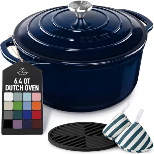 6.4QT Enameled Cast Iron Dutch Oven Pot with Lid (Lapis Lazuli / 6.4 Quart)