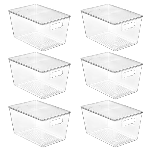 6 Pack Clear Stackable Storage Bins with Lids and Handles (6 Count)