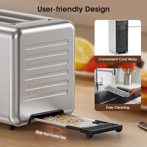 Toaster 4 Slice Long Slot for Bagels & Artisan Bread (Stainless steel / 2 Slots 4 Slice)