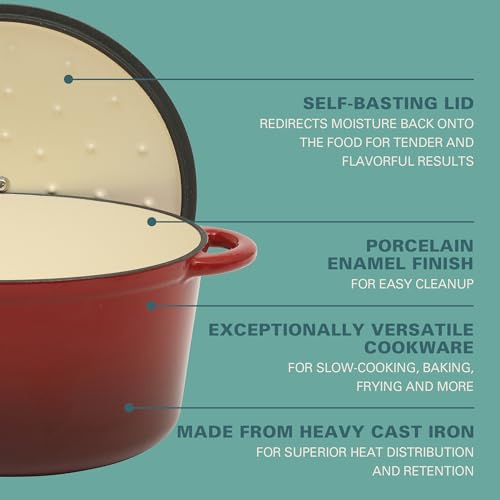 Addlestone 7 Qt Enameled Cast Iron Dutch Oven Pot with Lid (7-Quart / Gradient Red)