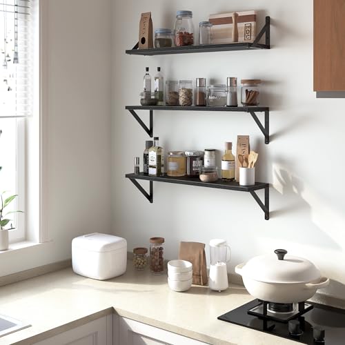 Floating Shelves for Wall (Black / 23.62"W x 5.9"D x 5.4"H,Set of 3)