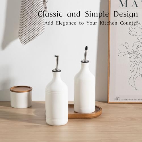 Sweejar Ceramic Olive Oil Dispenser Bottle Set (15.5 oz, Set of 2 / WhiteWhite)