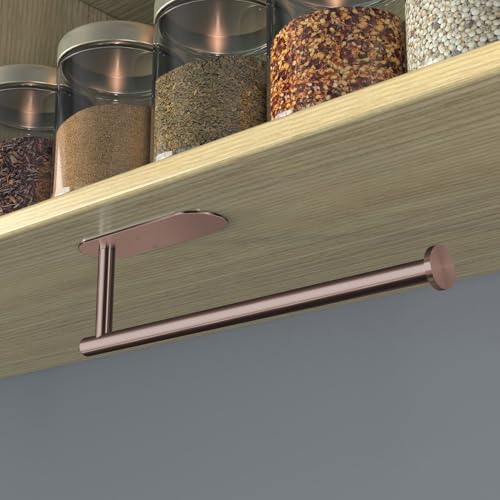 Adhesive Paper Towel Holder Under Cabinet Wall Mount for Kitchen Paper Towel (Rose Gold / 1 Pack)