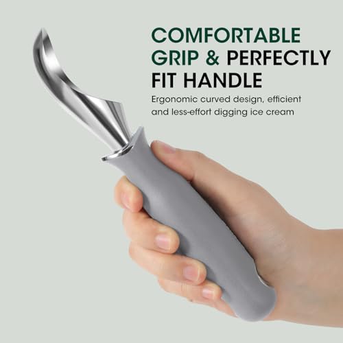 Premium Heavy Duty Ice Cream Scoop with Ergonomic Grip Handle (Gray)