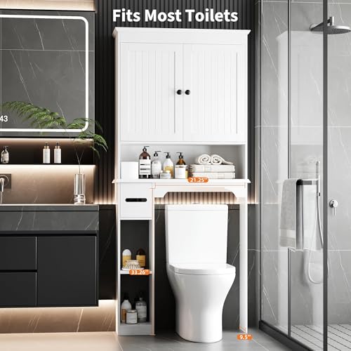 23.6 Inches Wide Toilet Rack with Over The Toilet Storage Cabinet (White 30"w)