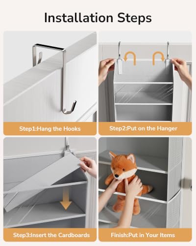 Stuffed Animal Organizer Over the Door (Clear Window Grey / 1 Pack-5 Tier)