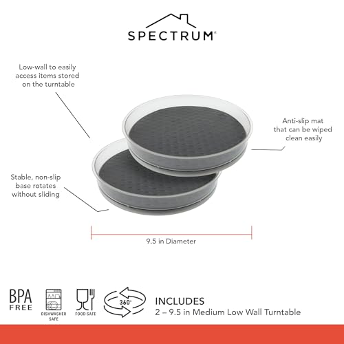Medium Lazy Susan Organizers 9.5 in Pack of 2 for Cabinet Pantry Table Rotating Kitchen Storage Spice Rack Fridge Organization (Medium)