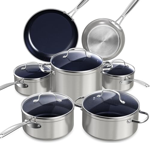 Healthy Duralon Blue Ceramic Nonstick Cookware Set (Metallic Tinsel Silver / 12pc Cookware Set / Cookware Set)