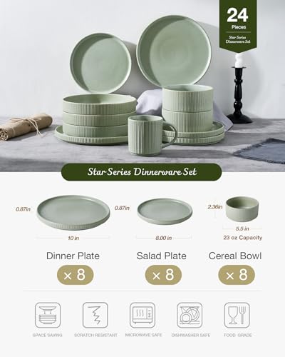 Star Stoneware Dinnerware Sets for 8 (Matte Sage Green)
