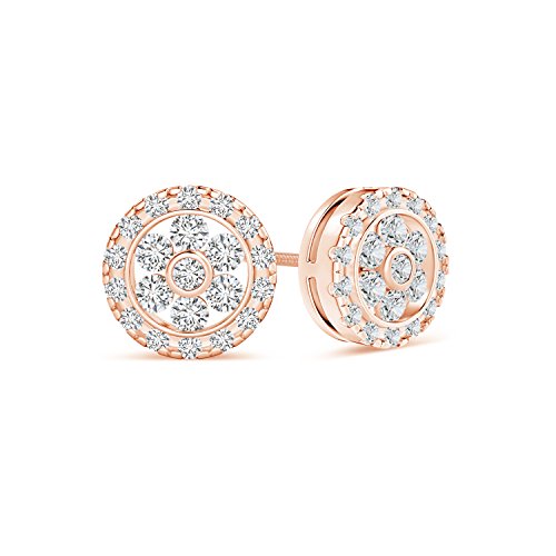 Diamond Flower Cluster Stud Earrings in 14K Solid Rose Gold for Women