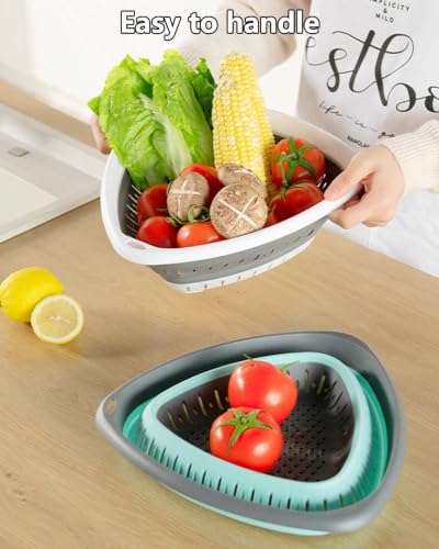 2 Pack Triangle Collapsible Silicone Colander Strainer (3.6L+3.6L / White/Green)