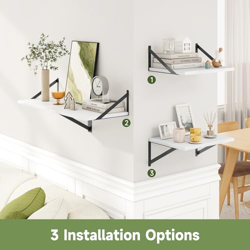 16W x 12D Deep Floating Shelves Set of 4 White (White With Black Metal Bracket / 16Wx12Dx5.8H)
