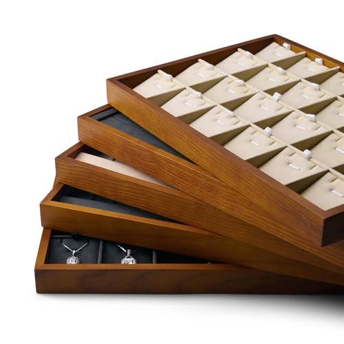 Wooden Jewelry Tray (Grey 24 grid necklace/pendant jewelry tray)