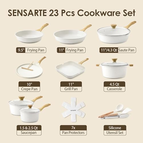 23 PCS Non Toxic Ceramic Cookware Set (White / Large)
