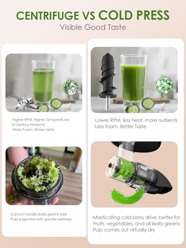 Cold Press Juicer Machine Slow Masticating Extractor for Celery Wheatgrass Spinach Ginger Cucumber Kale (Green)