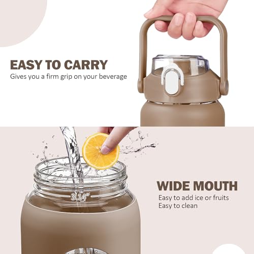 42oz Glass Water Bottles with Straw (Amber / 42 Ounces)
