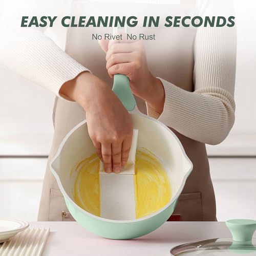 Ceramic Nonstick Saucepan with Double Pouring Spout (Mint Green / 3 Quarts)