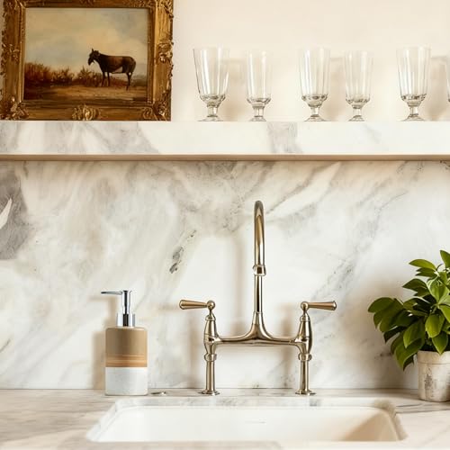 Ceramic Soap Dispenser Set for Hand Soap (Brown and White / 1xSoap Dispenser)