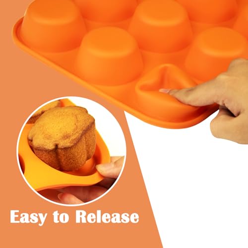 12 Cups Silicone Mini Muffin Pan Set (Set of 2--12 Cups (Blue+Orange))