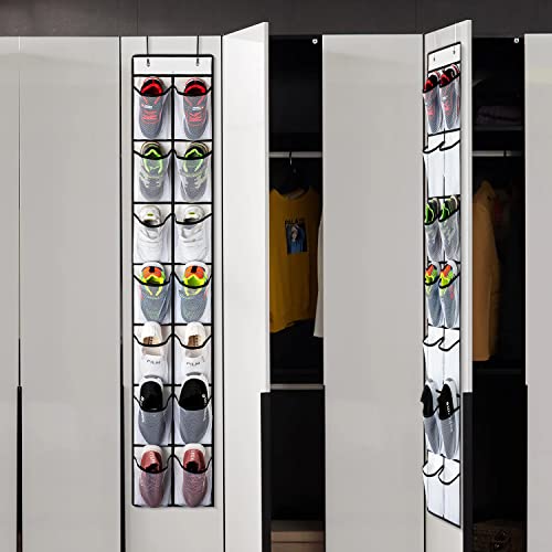 2 Pack White 14 Pockets Over the Door Shoe Organizer (White-2 Pack of 14)