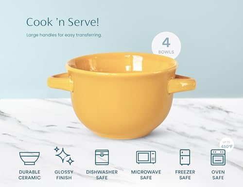 French Onion Soup Crocks with Lids & Handles (Yellow)