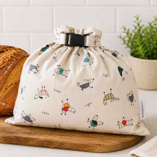 2 XL Beeswax Bread Bags for Homemade Bread (Cream with Dog Print)
