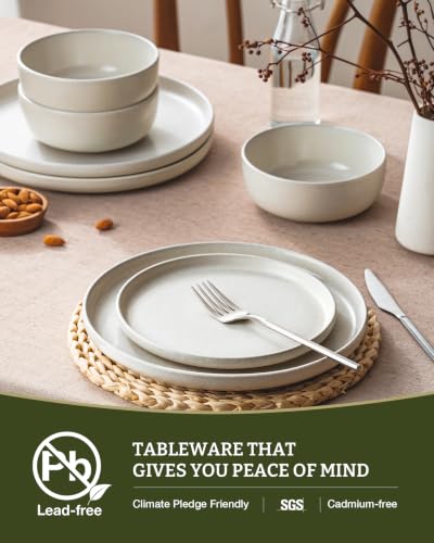 Milkyway 12 Piece Stoneware Dinnerware Set (Matte Beige White / Service for 4 (Standard Dinner Set))