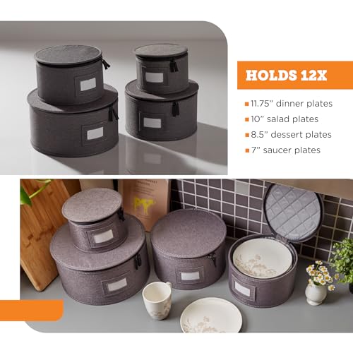 4 Piece Quilted China Plate Storage Set (Gray / 4 Piece Quilted Set for Plates)