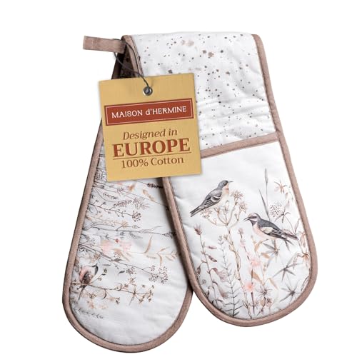 Double Oven Mitts 100% Cotton Double Oven Glove (058 - Meadow Florals - Brown / 7" x 35" (Double Oven Mitt))