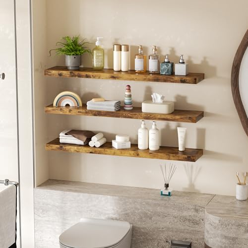 Bathroom Floating Shelves for Wall (Rustic Wood 01 / 36"-3pack)