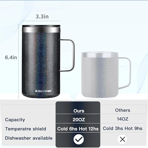 20 oz Insulated Coffee Mug (A1.Glitter Black / 20 ounces (1 pack))