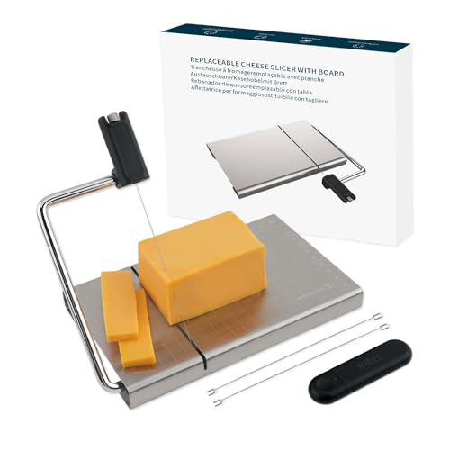 Replaceable Wire Cheese Slicer with Board and Measuring Grids (KD20326 Cheese Slicer(Black Handle))