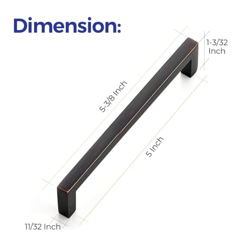 Oil Rubbed Bronze Cabinet Handles Solid Drawer Pulls 5 Inch 20 Pack (Oil Rubbed Bronze / Flat Black 5" Hole Center)