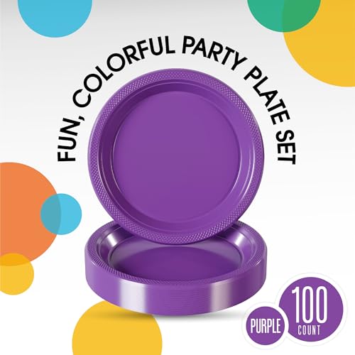 Exquisite Party Solids Sturdy Purple Plastic Plates 9" Party Plates 100 Pcs (9 inch / Purple)