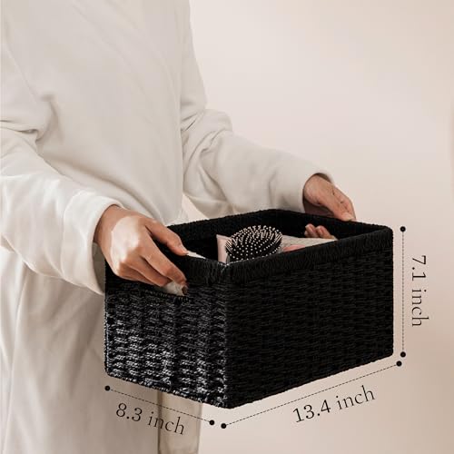 4 Pack Wicker Basket (Rectangular- 4pack 13.4"×8.3"×7.1" / Black)