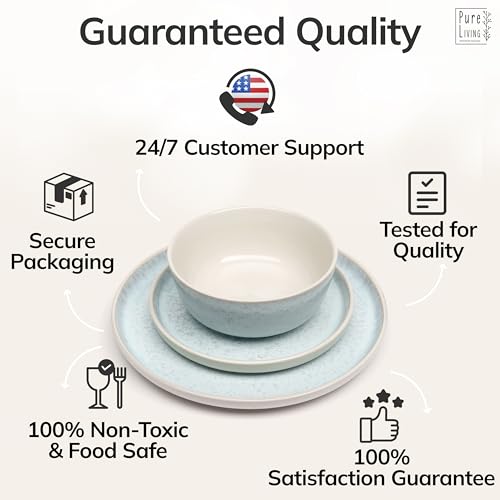 24 Piece Stoneware Dinnerware Set for 8 (Light / Beige Blue / Set for 8 (24pcs))