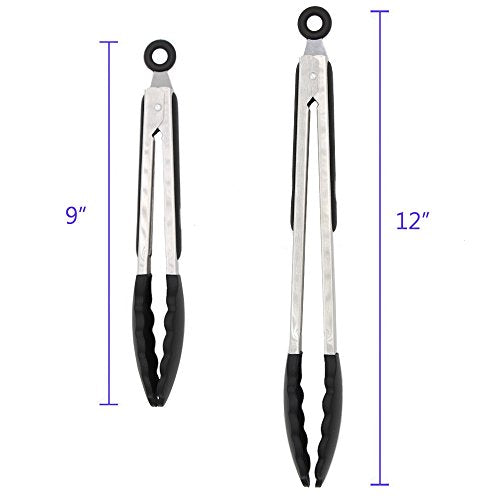 2 Pack Silicone Kitchen Tongs (Black)
