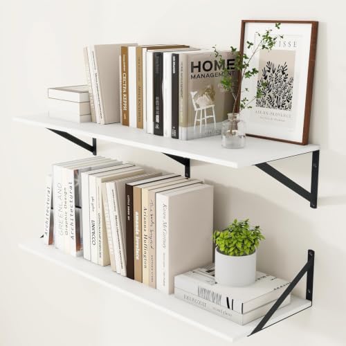 36W x 12D Deep Floating Shelves Set of 2 White (White With Black Metal Bracket / 36wx12dx5.8h)