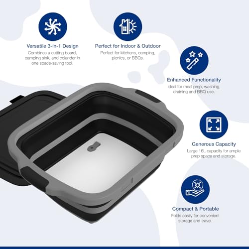2 Pack XL Collapsible BBQ Prep Tub with Built (Black)