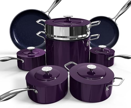 Lux 13pc Forged Lightweight Nonstick Ceramic Cookware Set (Eggplant)