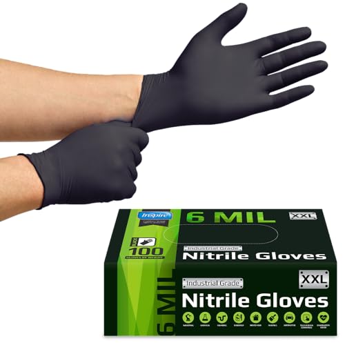 Black Nitrile Gloves HEAVY DUTY 6 Mil Chemical Resistant Medical Cooking Cleaning Disposable Glove (XL / Black 6mil Box of 100)