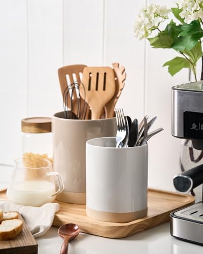 Ceramic Utensil Holder (Cinnamon Brown and White)