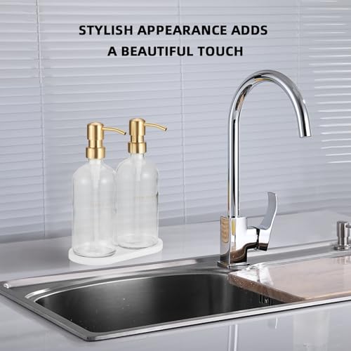 Glass Soap Dispenser (Clear Bottle/Gold Pump + Tray + Funnel)