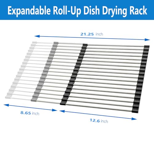 Expandable Roll Up Dish Drying Rack Over The Sink Rack (Black+silver Expandable)