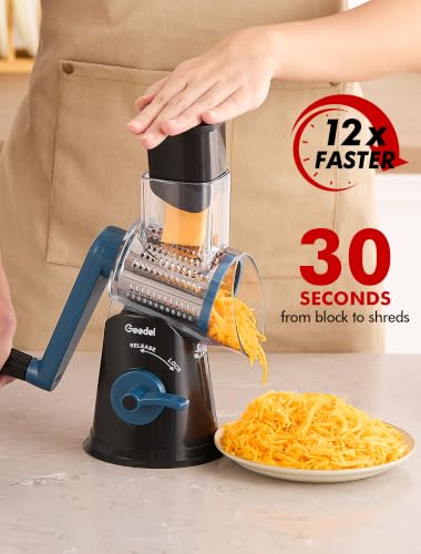 Rotary Cheese Grater Hand Crank (Black Blue / 5 Blades)