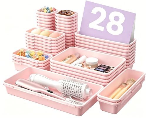 Military Grade】 Drawer Organizer for Vanity Bathroom Makeup Desk (Pink)