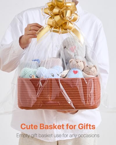 Small Woven Storage Basket for Organizing (Rust Red / 13.5"L x 9.5"W x 5"H)